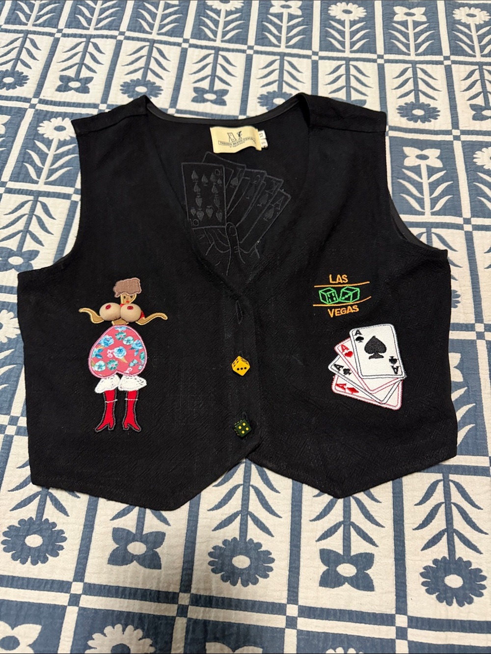 Fashion Brand Company funky Black Las Vegas Card Game Vest. One size
